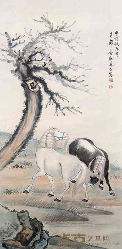 金梦石 双骏 立轴 135×67cm
